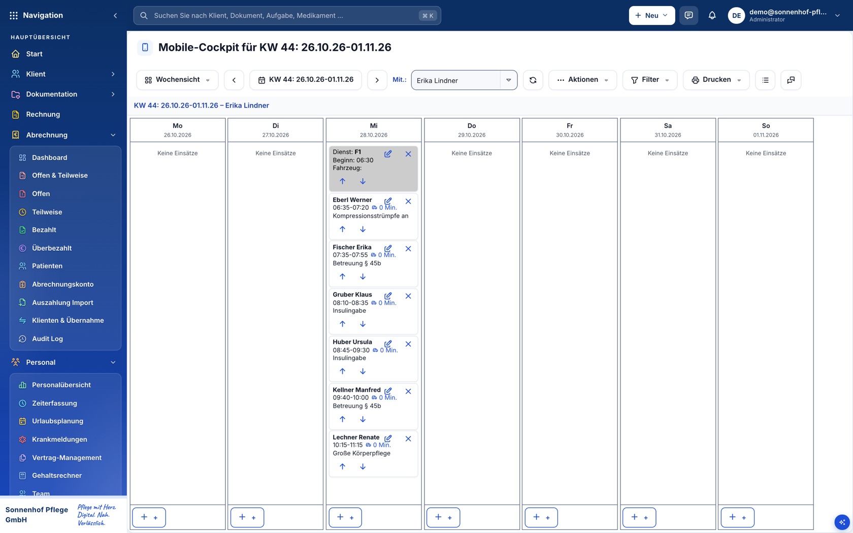 Organisation & QM im Pflegeportal (Demodaten)